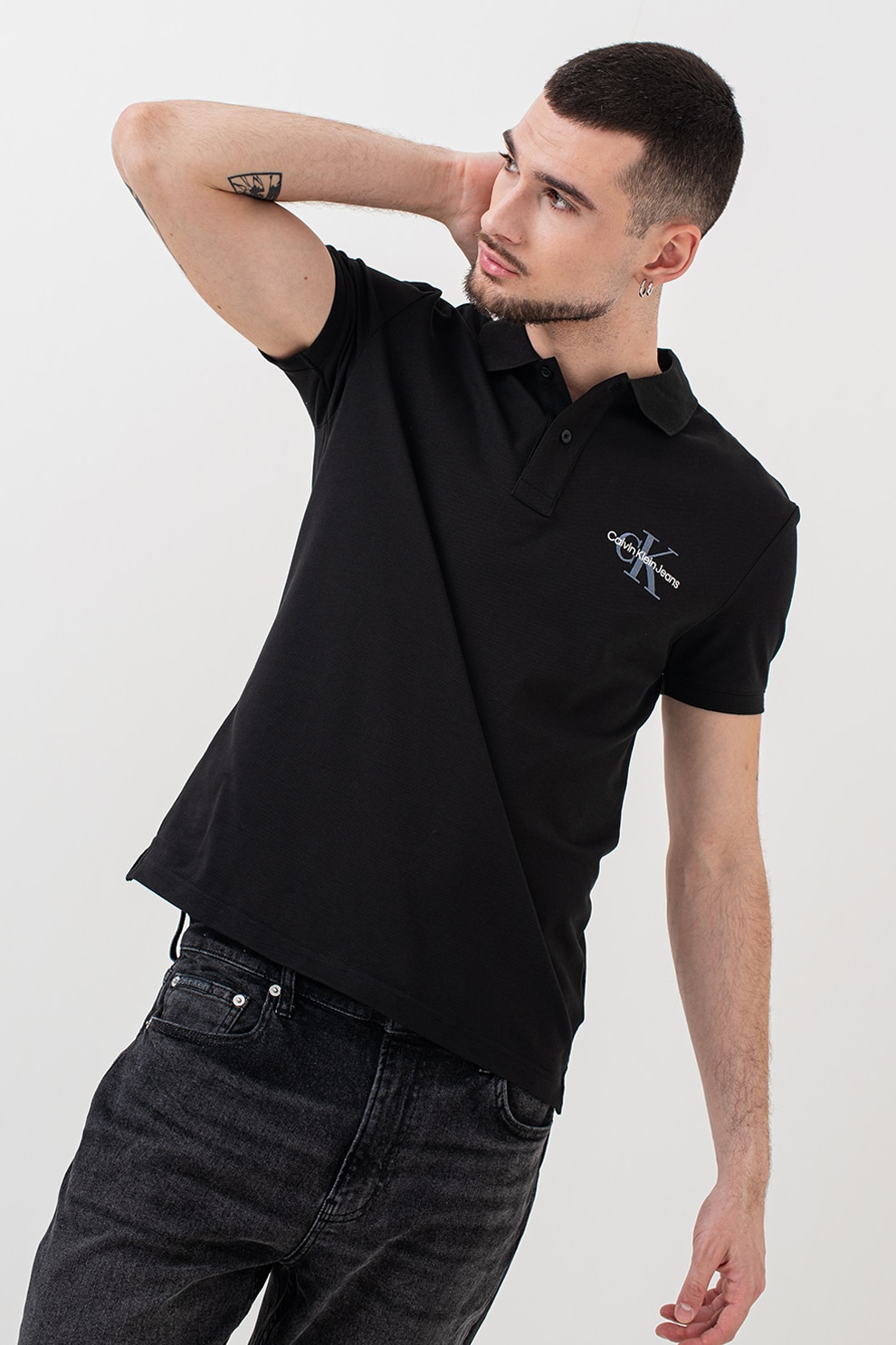 CALVIN KLEIN JEANS, Tricou polo cu logo, Albastru prafuit, Negru stins, Alb optic, M