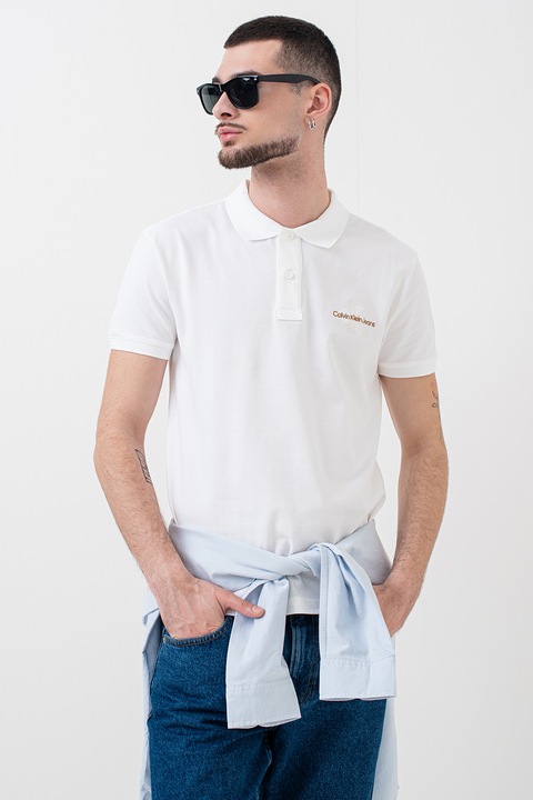 CALVIN KLEIN JEANS, Tricou polo cu logo, Alb optic/Caramel