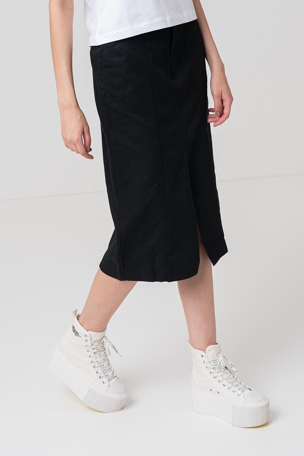 CALVIN KLEIN JEANS, Fusta midi de in si bumbac cu slit frontal