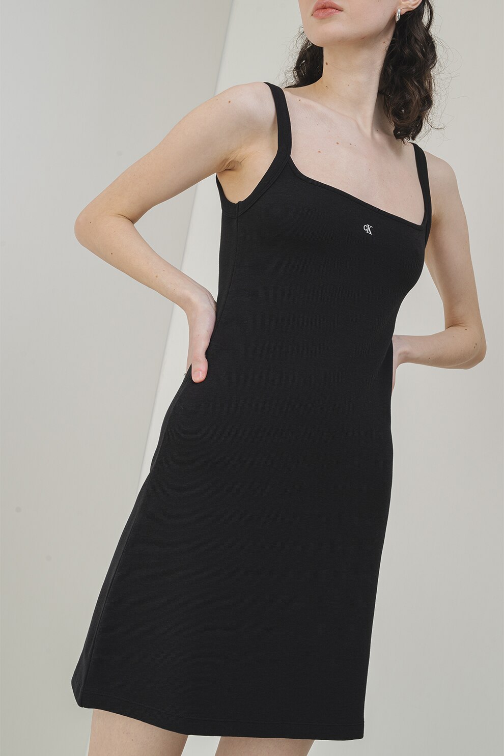 CALVIN KLEIN JEANS, Rochie mini fara maneci cu decolteu patrat, Negru, S