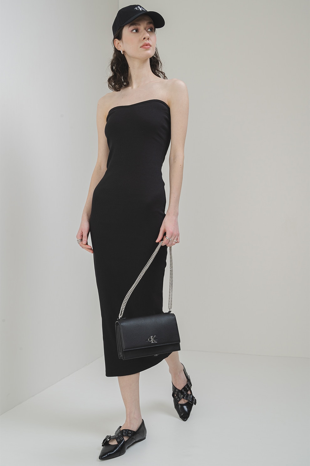 CALVIN KLEIN JEANS, Rochie striata fara maneci, Negru, M