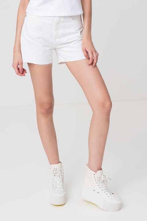 CALVIN KLEIN JEANS, Blugi scurti cu talie inalta, Alb murdar