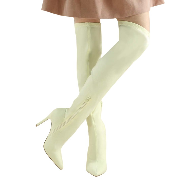 Hosszu szaru csizma sarokkal, NN58 bézs, 112356, Bézs