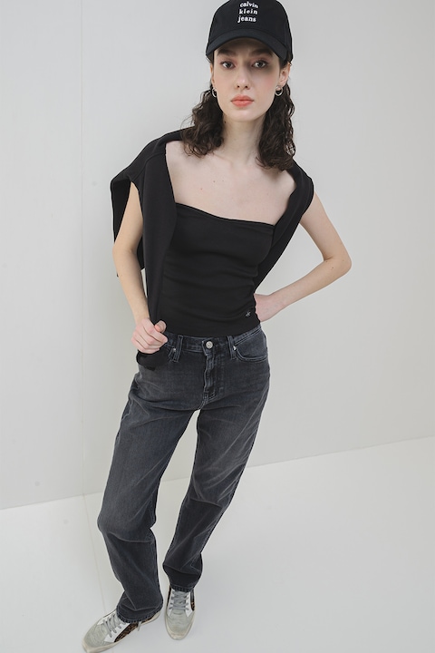 CALVIN KLEIN JEANS, Рипсен топ, Черен, S