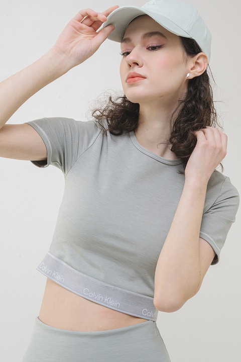 CALVIN KLEIN, Tricou crop cu logo, pentru fitness, Gri melange
