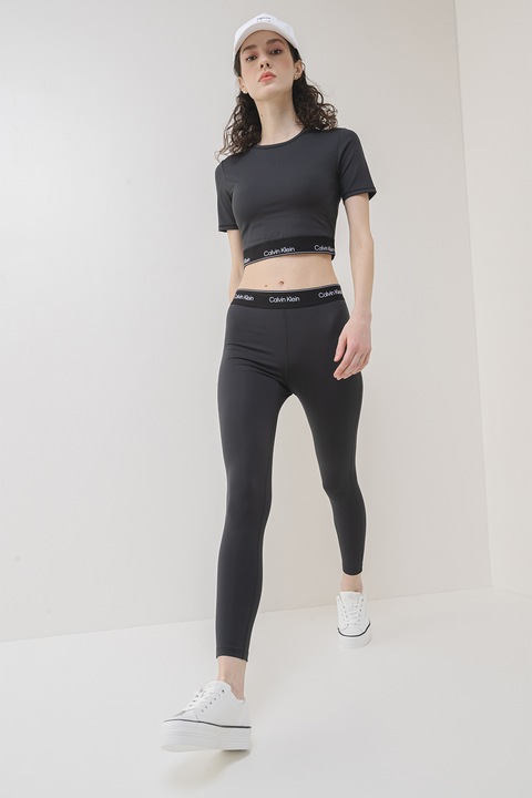 CALVIN KLEIN, Tricou crop cu logo, pentru fitness, Gri antracit