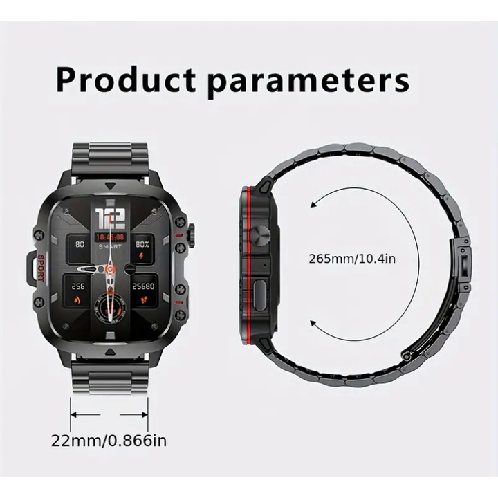 CEAS SMART, DAORKOW pentru barbati cu apelare wireless, rezistent la apa IP68, monitor de fitness, asistent vocal AI, peste 100 de moduri sportive, ecran TFT de 4, 98 cm