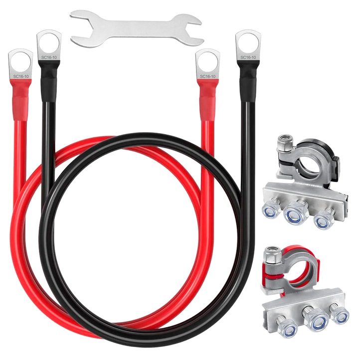 Set 2 terminale auto, Qipuneky, cu cabluri de 5 AWG, 20 inch, 51 cm, cupru
