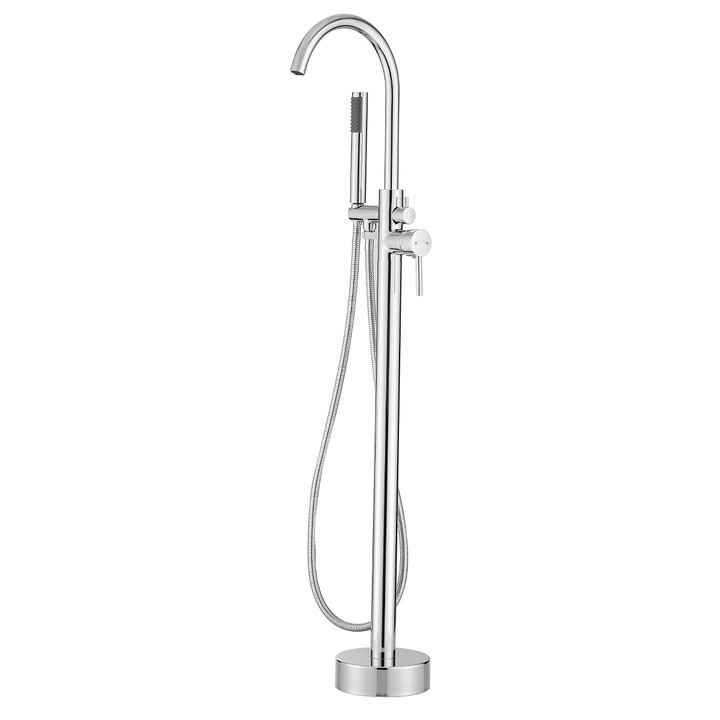 Bateria cada cu dus de mana, perlator, montaj freestanding, alama, crom, Regal