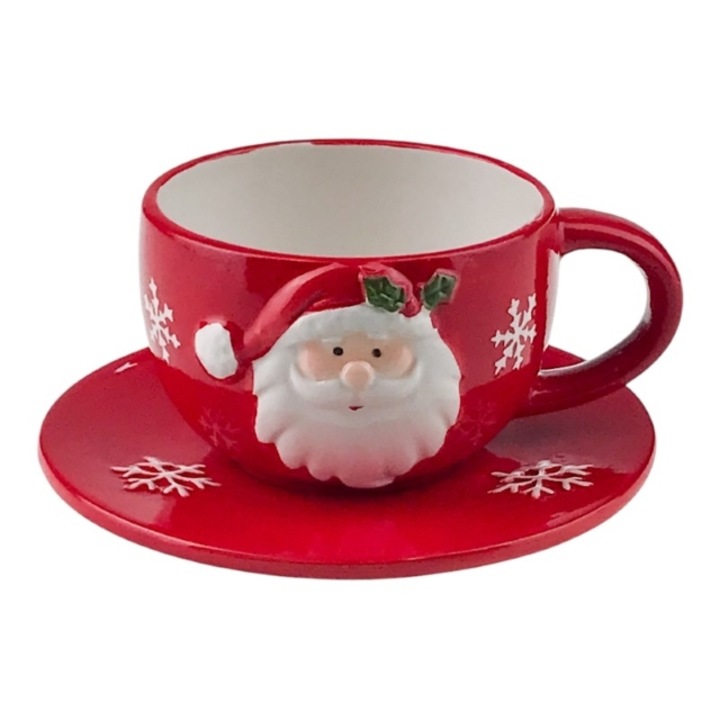 Set din ceramica format din ceasca cu farfurie cu Mos Craciun.15x8 cm