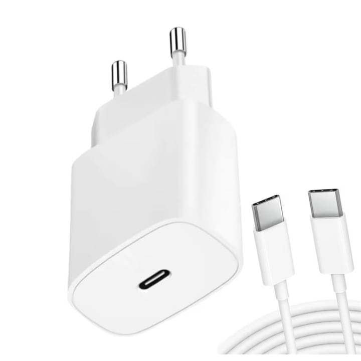 Samsung és Huawei készülékekkel kompatibilis telefontöltő, szupergyors töltés 25W, Type-C kábel, 1 méter, fehér