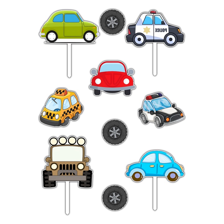 Set figurine tort, Masinute, Bloom Atelier, Placaj MDF