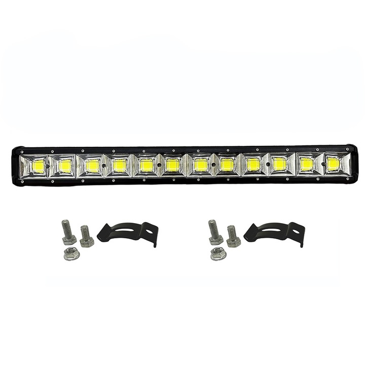 Лента с Led COB AutoSSF ®, 8400lm, 65 см / 26 инча, 324 W, 8 LED чипа, 12V / 24V, Комбиниран - Наводняващ и точков лъч, Включени монтажни скоби, използване извън пътя, камиони, машини, лодки