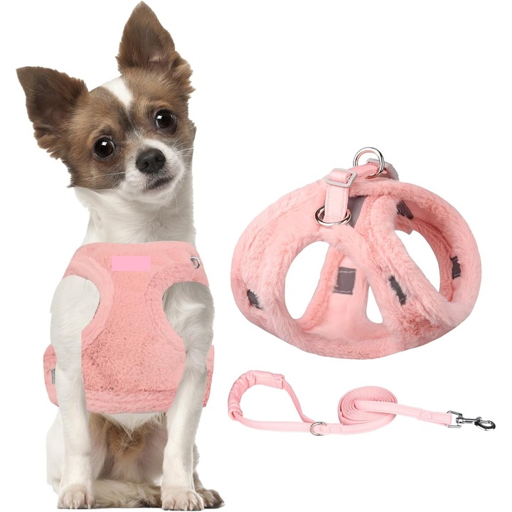 Set Ham si lesa, din blanita moale si pufoasa, pentru catei si pisici, S, Roz