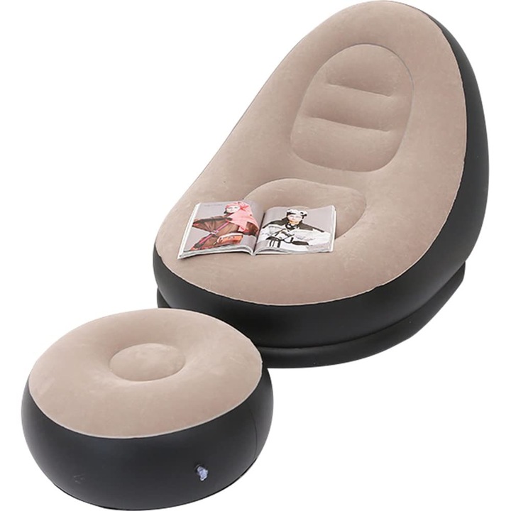 Диван MWAOWM, комплект с табуретка, надуваем, PVC, 87x74см, кафяв цвят