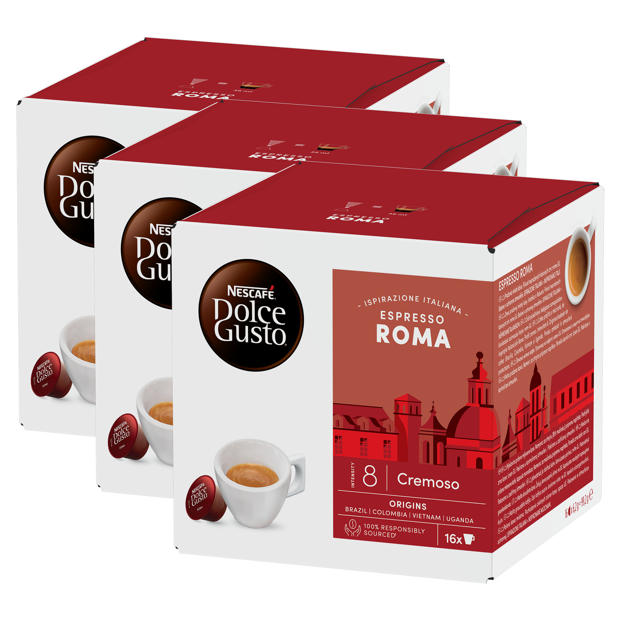 Set 3 x Cafea capsule Roma, compatibile Dolce Gusto, 48 buc, 297.6 g