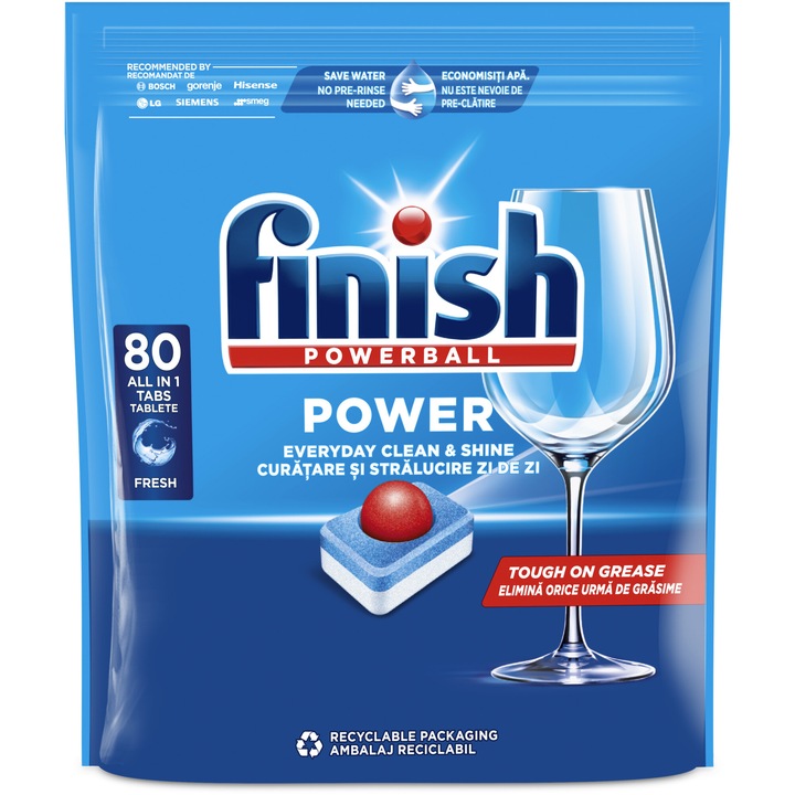 Таблетки за съдомиялна машина Finish Power All in 1, 80 броя