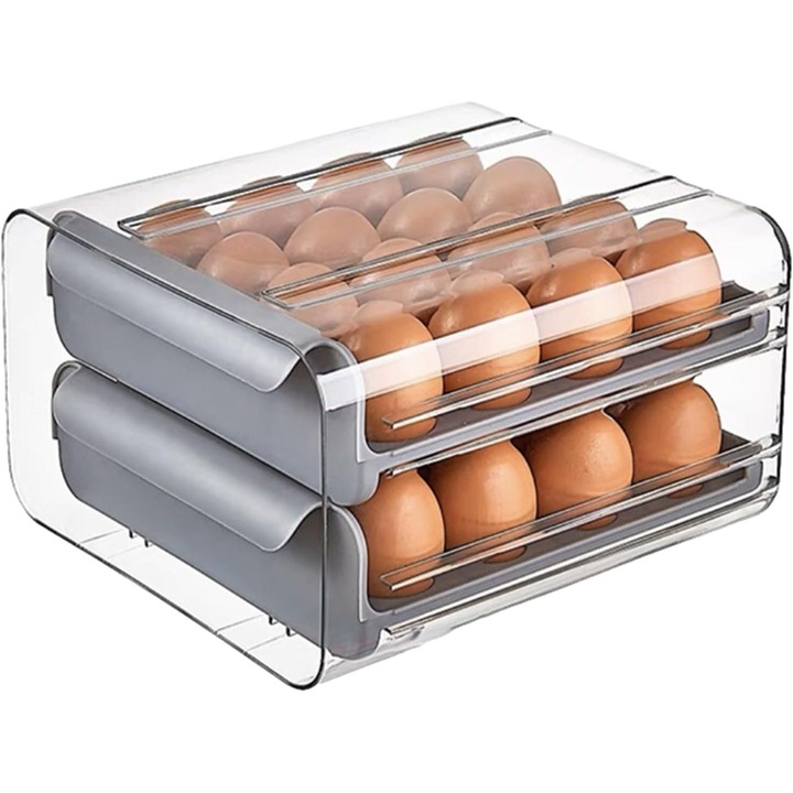 Тава за яйца Cyrax, двуслойна, капацитет 32 яйца, пластмаса, сива, 23,5x21,5 cm