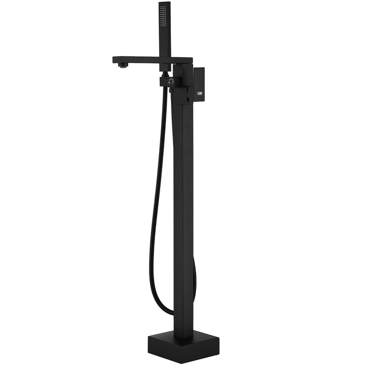 Bateria cada cu dus de mana, perlator, montaj freestanding, alama, Negru Mat, Luxe