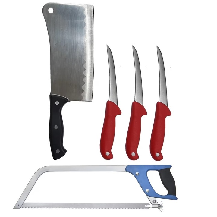 Set profesional macelarie FRS Red-WA format din 3 Cutite pentru dezosat, Satar 800 g si Fierastrau pentru oase, lama 450 mm