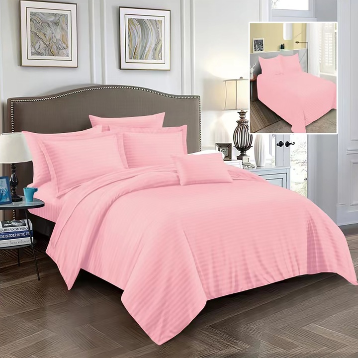 Dupla ágynemű XXL Damask Polycotton, lepedő 230x260 cm, paplan 200x230 cm, 2 párnahuzat 50x70 cm, Pink IMP26