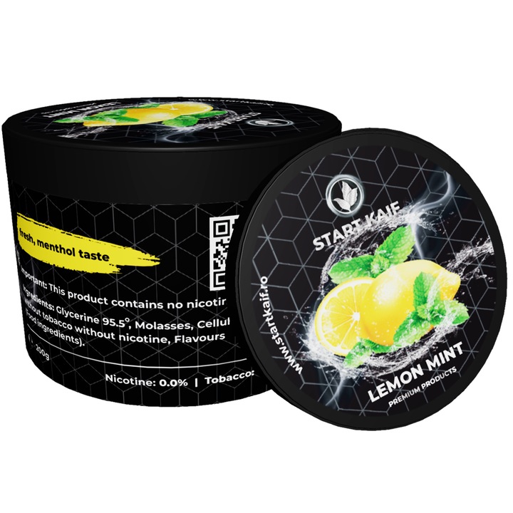 Aroma Narghilea StartKaif, Lemon Mint, din celuloza, fara nicotina sau tutun, 200g