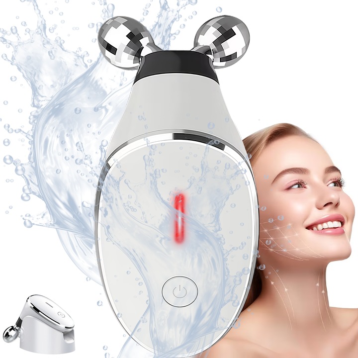 Aparat masaj facial multifunctional, RorAem, Aparat Pentru Tratament Facial cu Perie Faciala din silicon, Portabil, Reduce Ridurile, VibratiI EMS, Luminozitate, Lifting, Anti-Imbatranire, multifunctionala pentru indepartarea ridurilor, Alb