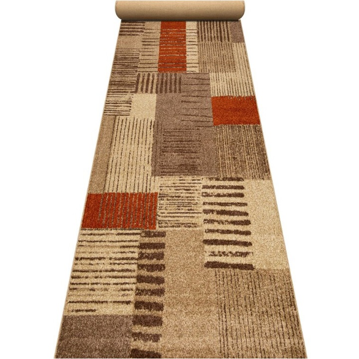 Пътека, Модел Covorexpert Orlando 22002, Дължина на влакната 10 мм, Ширина 1.2 м, Размер 120 x 700 см, Кремаво, Бежово, Кафяво, Оранжево, Антиалергично, Полипропилен, Хол, Спалня, Коридор, Антре