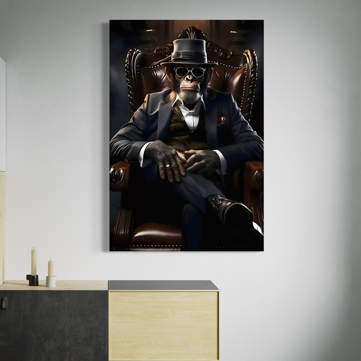 Първокласна картина на платно, LuxCanva® C1262, Кръстникът на маймуните, 90 X 135 CM, 100% памучно платно 400 g/m2, дървена рамка, релаксация, всекидневна, живи цветове