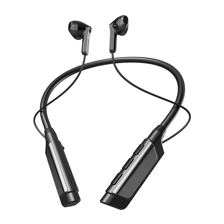 Casti bluetooth fara fir cu gat agatat, live/study/talking/backing/singinging, calitatea sunetului HIGI lossless, durata lunga de viata, control vocal, sunet stereo bilateral, rezistent la apa, stil simplu, negru
