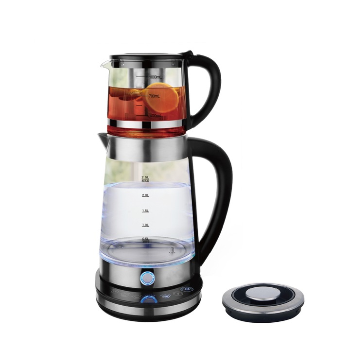 Fierbator electric, dublu strat, 5 temperaturi, baza cu ecran tactil, functie anti-uscare, 1L+2.2L, negru