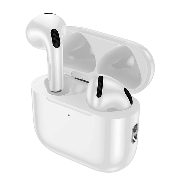 In-ear True Wireless слушалки, с микрофон, OPTIM SOLUTION, Bluetooth 5.4, оптимален стереозвук, дълъг живот на батерията 300 mAh, поддръжка на плъзгаща се настройка, стабилна връзка, за спорт, музика, разговори, бели