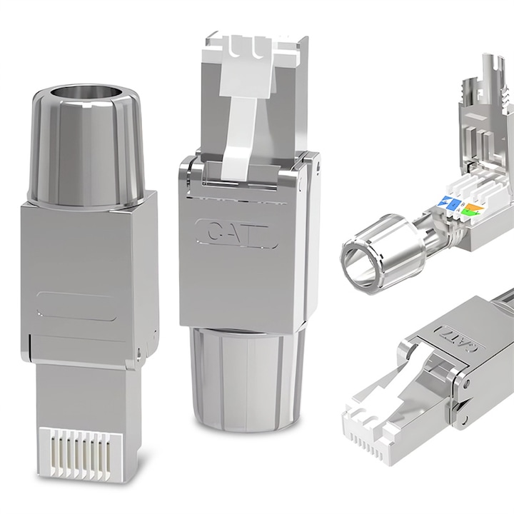 Комплект от 2 жака RJ45 CAT7, цинкова сплав, без инструменти, екранирани, за FTP/STP/SFTP кабели