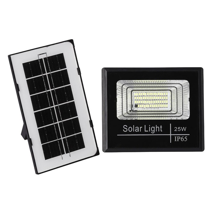 Proiector LED 25W cu Panou Solar Monocristalin si Telecomanda - Iluminare Eficienta 6500K pentru Gradina, Terasa, Spatii Exterioare