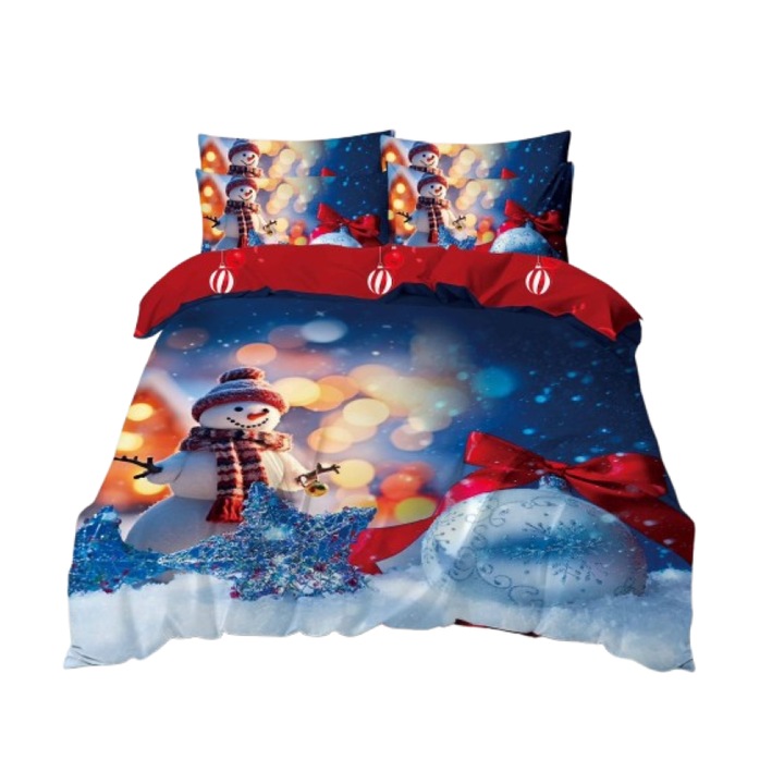 Lenjerie de pat, Finet, Imprimeu Festiv Craciun, Om de Zapada, 6 piese, 2 persoane, 240x250cm, Multicolor