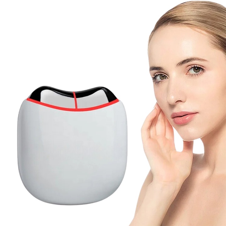 EMS Gua Sha szépségeszköz, clickzu, EMS technológia, 3 üzemmód, LED terápia, arc- és testápolás, USB töltés, vérkeringés serkentése, állandó hőmérséklet, hőkezelés, ránctalanító, anti-aging, toxineltávolítás, fehér