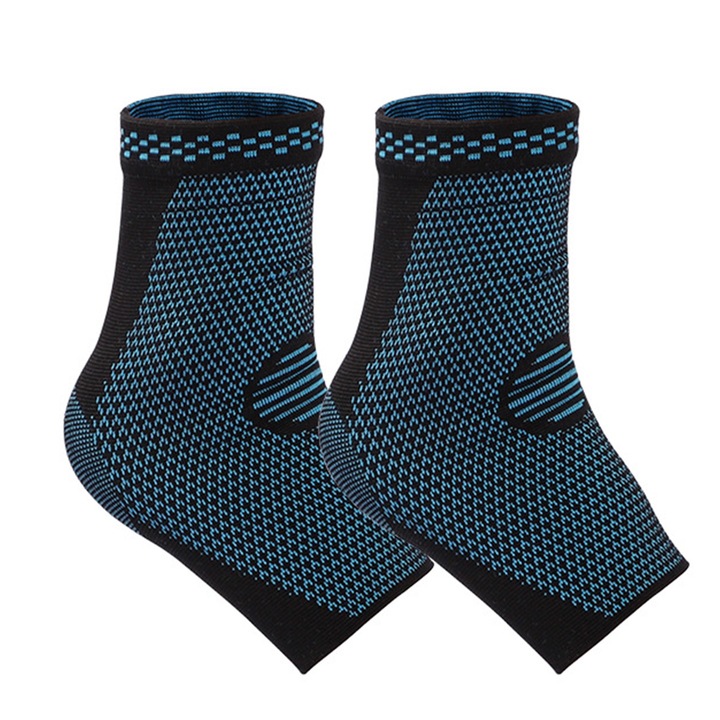 Set 2 bucati Sosete Compresive cu Fir de Cupru, SINBINTA, Sport Protect, ameliorarea durerii si disconfortului gleznei, afectiuni precum tendinita lui Ahile, UNISEX, Marime M, Negru/ Albastru