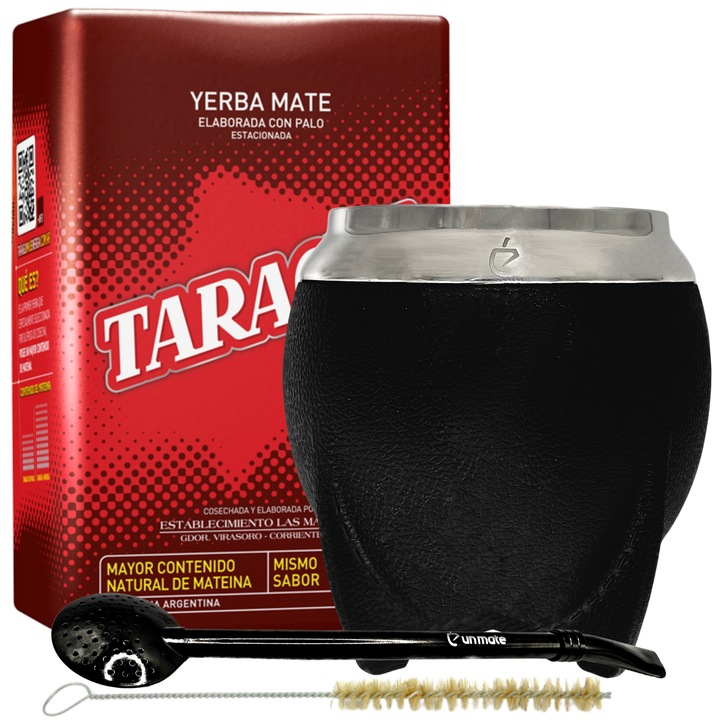 Yerba Mate tea készlet 4, Taragui, rozsdamentes acél, 280 ml, fekete