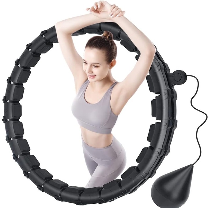 Fitness hula karika levehető extra súllyal, 24 levehető csomóval, karcsúsító, derékra, 40-140 cm, fekete