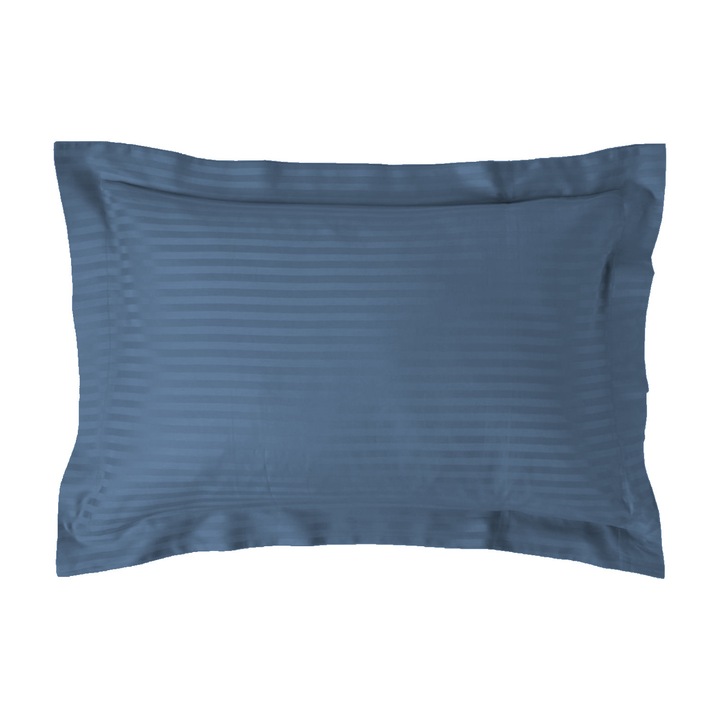 2 db damaszt pamut 1 cm csíkos párnahuzat szett, 50 x 70 cm, 3,5 cm szegéllyel, kék