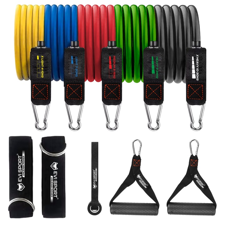 Разширителни съпротивителни ленти за упражнения Комплект от 5 фитнес ластика 100 кг