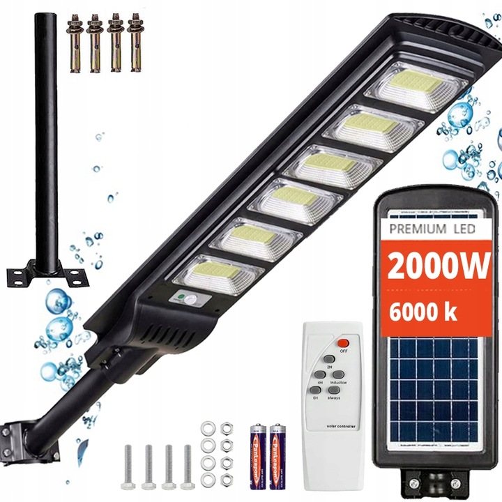 Автономна мощна LED соларна улична лампа 2000W, IP 66, VÖGLER™ ES-08, Сензор за движение и здрач, Дистанционно управление