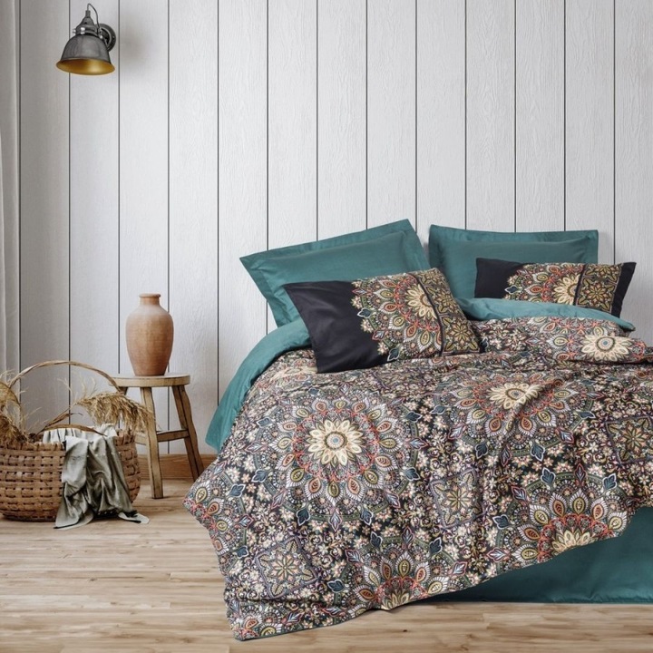Lenjerie de pat dublu cu design mandala, premium satin de lux, 240 x 260 cm, 6 piese, Cotton Box, Ornate