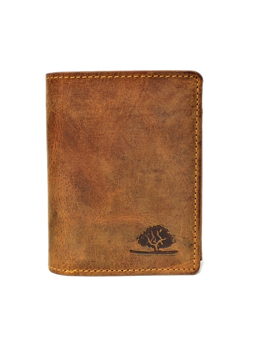 Portofel pentru Barbati, Greenburry, din piele naturala, Mini "Vintage", 8x10cm, Maro antichizat