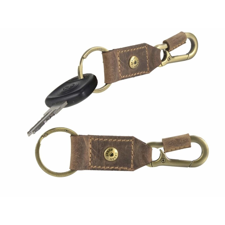 Breloc chei din piele 12x3, 5 cm cu carabinier Greenburry 'Vintage' maro antic