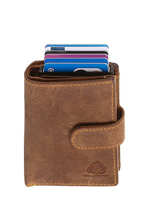 Card holder, Greenburry, 8x10cm, din piele naturala, maro