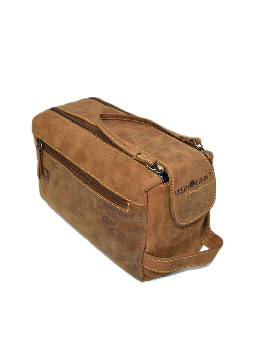 Férfi piperetáska, Greenburry, "Vintage", Természetes bőr, 23x15cm, Antik barna