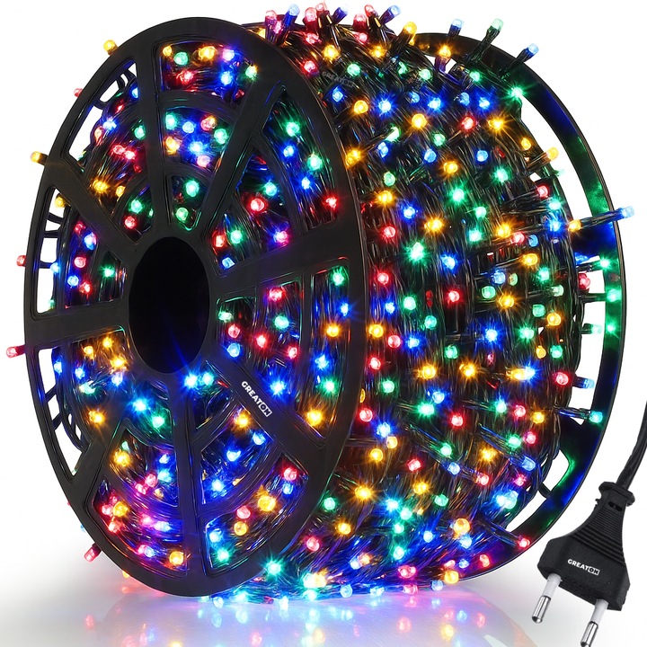 Instalatie de Craciun GREATON Tip Rola, Liniara, 8 Moduri De Lumina, Culoare LED Multicolor, Lungime 100m