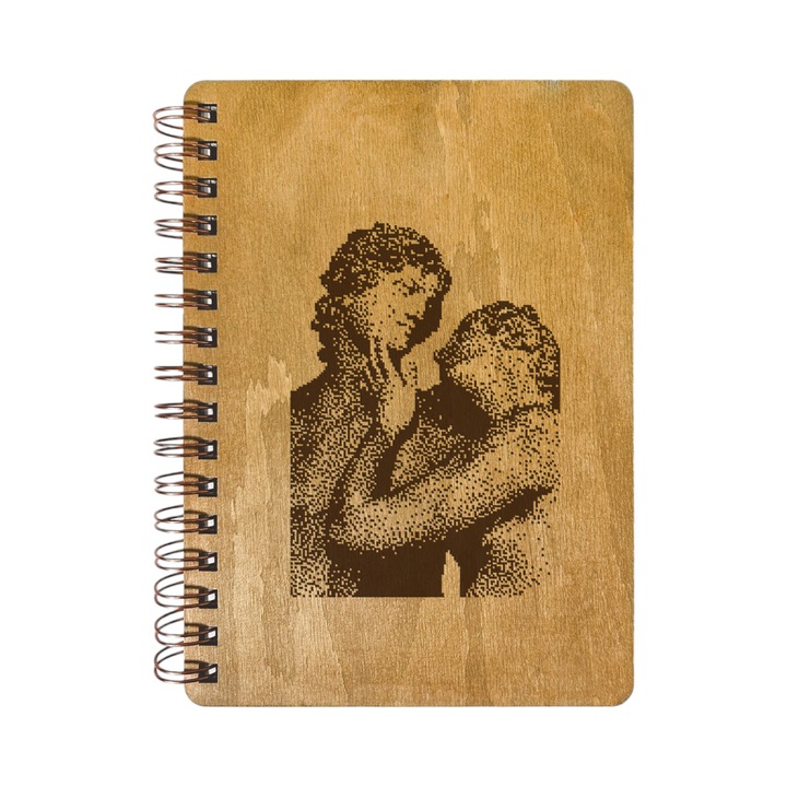 Agenda Nedatata Personalizata, Coperta Lemn Mesteacan cu Gravura, A5, 130 pagini, 70GSM, Calendar 2025, Colectia “Fragmente din Infinit” - Aproape Perfectiune