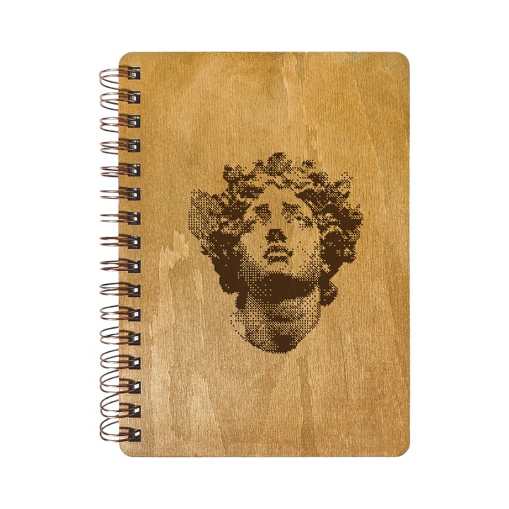 Agenda Nedatata Personalizata, Coperta Lemn Mesteacan cu Gravura, A5, 130 pagini, 70GSM, Calendar 2025, Colectia “Fragmente din Infinit” - Visatorul